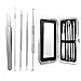 5 PCS Acne Removal Tool Set with Mirror, Comedone Extractor Tool with Leather Case, Blackhead Remover Tool Tweezers Kit, Treatment for Pimple, Blemish, Whitehead Popping, Zit Removing