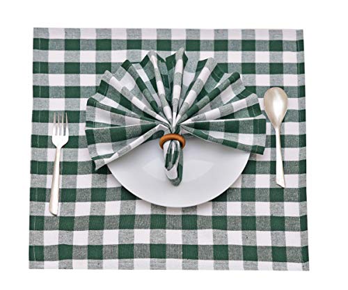 Buffalo Check Napkins - Green Napkins Cloth Cotton - Plaid Dinner Napkins Cloth - Checked Dinner Napkins - Plaid Napkin - Kitchen Napkins Cotton - Checked Napkin Set of 6 (18x18), Green and White