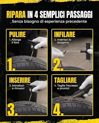 NOOGUI Car Tyre Repair Kit, Repair in 15 Minutes, 1 Unit | Includes 20 Dowels, 2 T-Tools, Gloves and Cutter