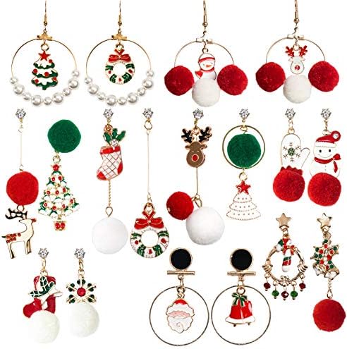 8 9ペアのかわいいクリスマスイヤリングセット 女の子と女性用 ホリデージュエリーギフト ドロップダングルイヤリングセット 超安い 新年パーティーデコレーション用品