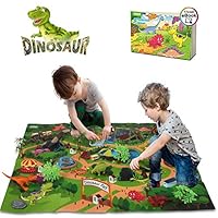 EIAIA Dinosaur Toys Activity Play Mat - 9 Realistic Dinosaur Figures Playset to Create a Dino World, Preschool Educational Toy for Age 3 4 5 6 Year Old Boys, Best Toy Gift for Kids Toddlers Girls