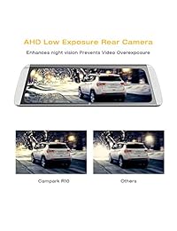 Cámara de copia de seguridad Campark R10 Cámara de respaldo de 10 "Mirror Dash Transmisión de video Vista posterior Retrovisor con doble lente Cámara 1080P con Travelapse, monitor de estacionamiento 24H y GPS