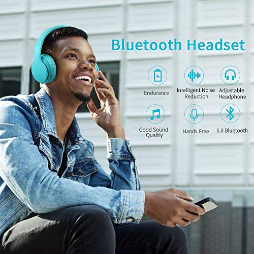 Bluetooth Headphones Over Ear, Comfortable Wireless Headphones, Rechargeable HiFi Stereo Headset, w/Wired Mode, CVC6.0 Microphone for Cellphone Online Class, Home Office, PC (Light Green)