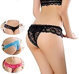 3 Pack Sexy Crotchless Open Crotch Panties Lace Floral Underwear With Bow Tie For Women