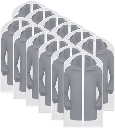 HomeClean Garment Covers Bag 12 Pcs 24x40in Transparent Dustproof Zipper