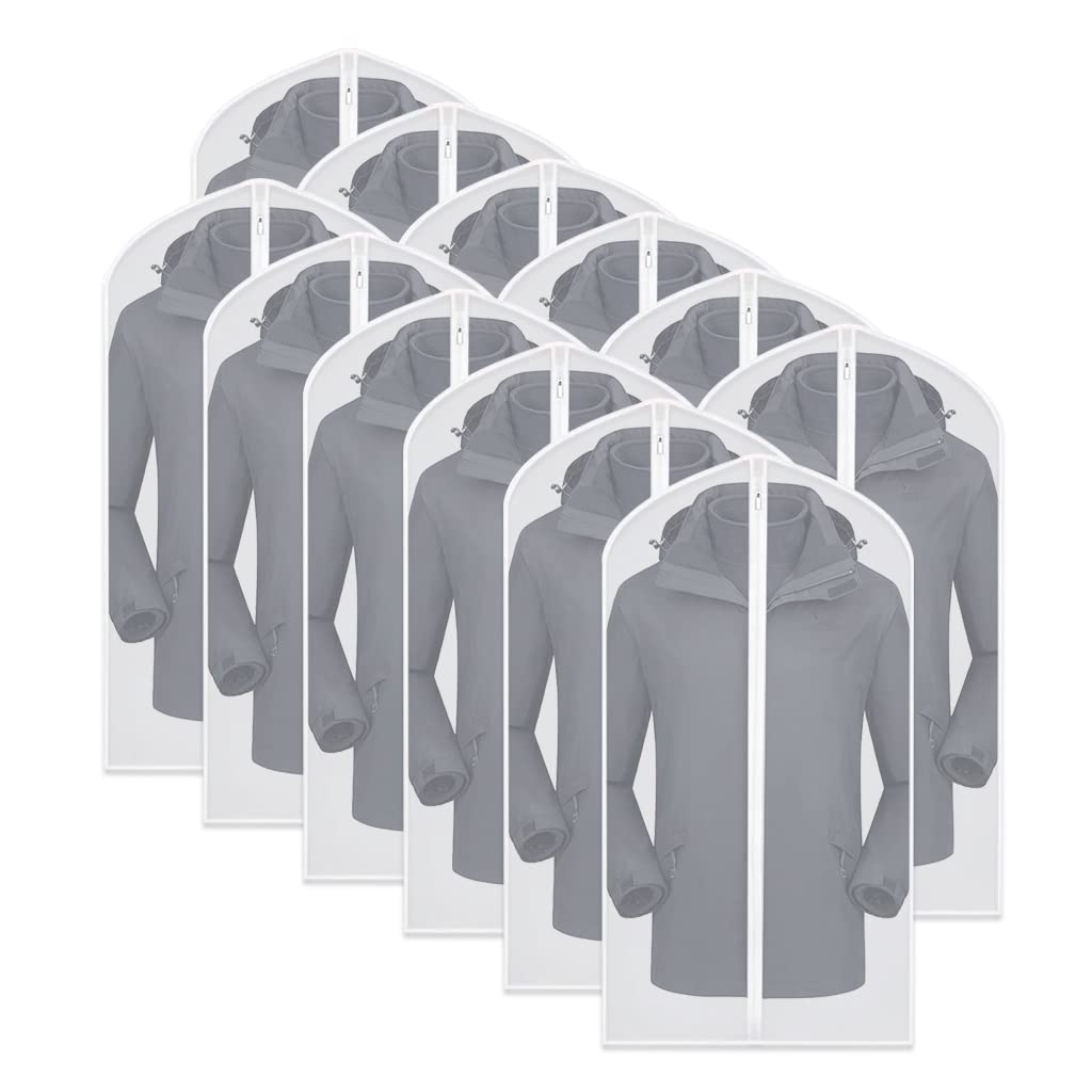 Garment Covers Bag 12 PCS Transparent Waterproof Dustproof Dresses Storage Bags for Wardrobe Storage Suit Cloth Cover Washable Clear Zipper Garment Bags for Long Dress Suits Gowns