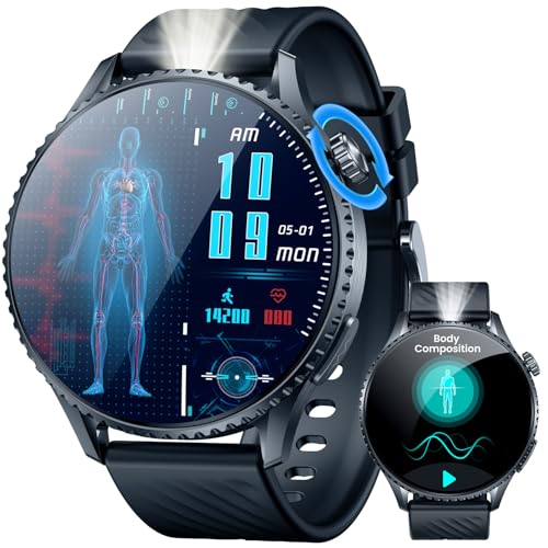 Smartwatch Men's Smart Watch with ECG: 1.56" AMOLED Smart Watch with Bluetooth Calls IP67 Waterproof 440mAh Flashlight Heart Rate Blood Pressure SpO2 Sleep Function for Android iOS