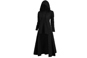 WUAI-Women Gothic Hooded Jackets Plus Size Long Sleeve High Low Hooded Sweater Cloak Renaissance Witch Cape Outerwear