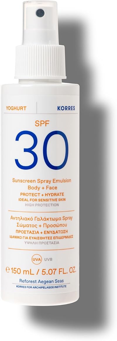 Korres YOGHURT Sun Protection Spray Emulsion Face Body SPF30 150ml Hydrating