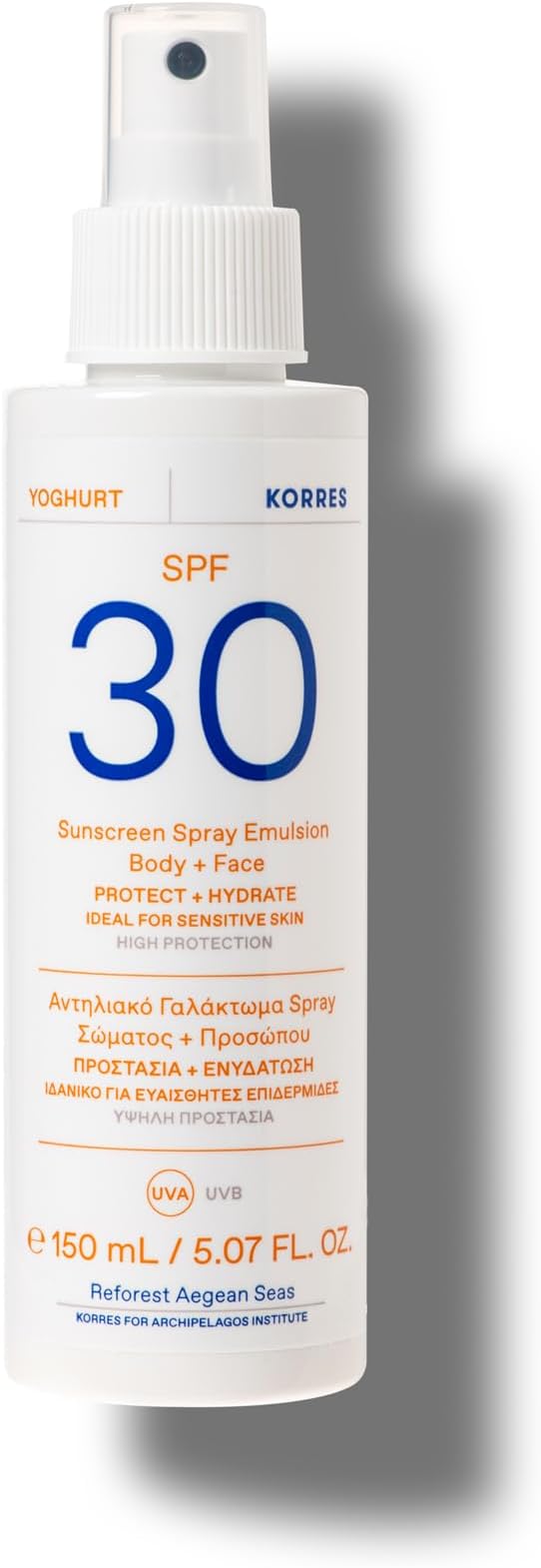 Korres YOGHURT Sun Protection Spray Emulsion Face Body SPF30 150ml Hydrating