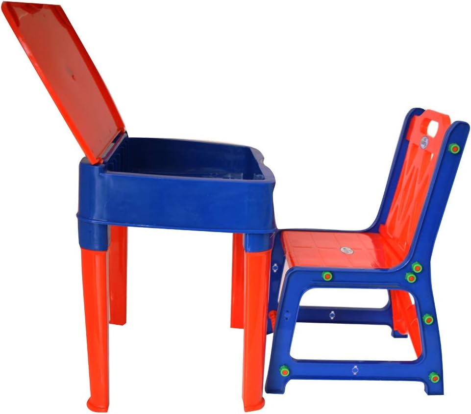 SP Traders Durable Wooden Folding Study Table Chair Set (Red and Blue)