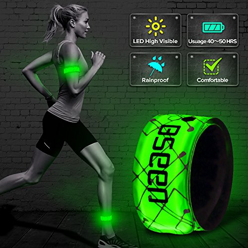 BSeen 2ed Generation LED Slap Band, Patented Heat sealed design, Glow in the Dark, Water/sweat resistant, highly reflective printing, artistic designs, fashion meets safety (Green-Design I)