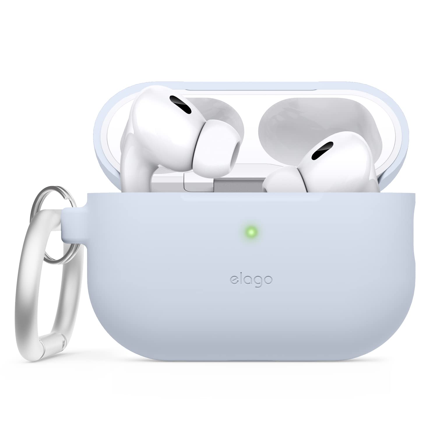 elago Silicone Case for AirPods Pro 2nd Generation, Wireless Charging Compatible, Keychain, Front LED Visible, Light Blue