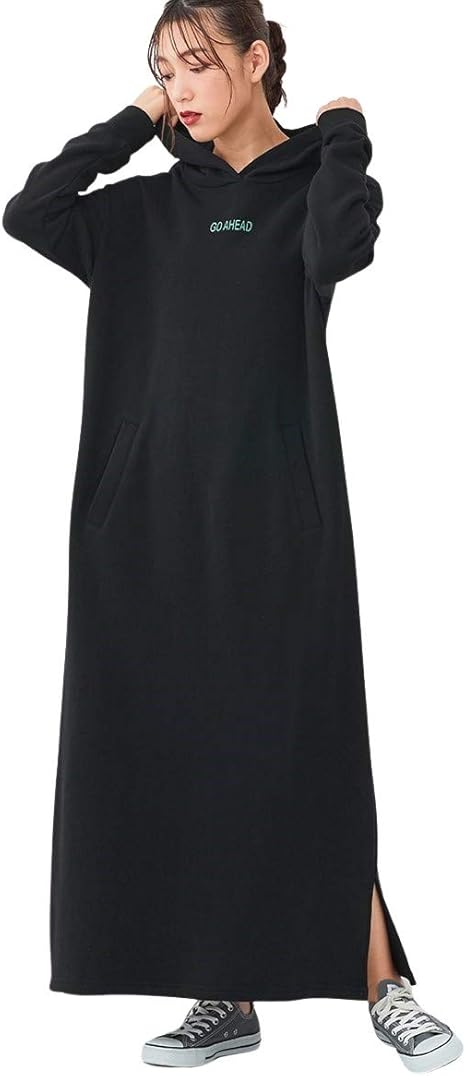 Amazon Co Jp Nissen ニッセン ワンピース ドレス 長袖 ワンピース ビッグシルエット裏起毛パーカープリントロングワンピース 黒 3l 4l相当 服 ファッション小物