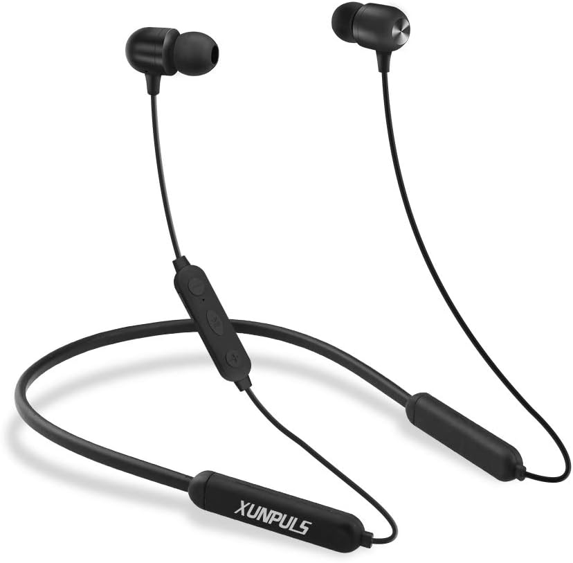 Bluetooth Headphones Xunpuls Bluetooth Earphones HD Mic Noise Cancelling Stereo Noise Isolation 13-15 Hrs Dual Batteries Sweatproof IPX6 Headsets Magnetic Sports Outdoor Gym Running Workout (Black)