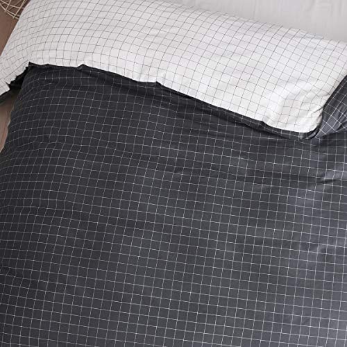 OAITE Duvet Cover Set, 100% Cotton Duvet Cover, Ultra Soft and Easy Care, Bedding Queen Size Set, 3-Piece Duvet Cover Set Includes 2 Pillow Shams (Black-White, Queen)