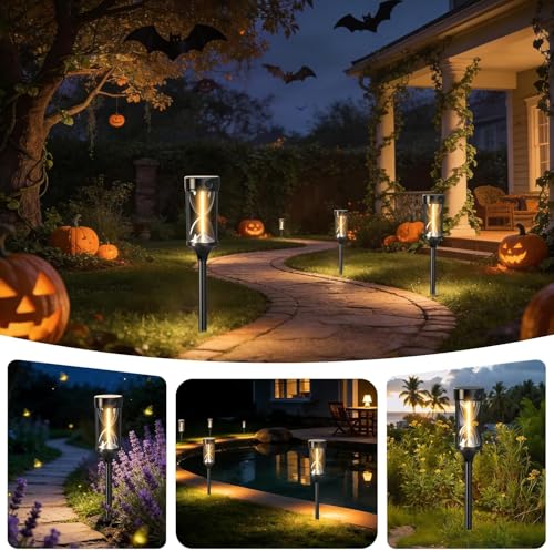 Quntis 8 Pack Solar Pathway Lights Outdoor,4 Dynamic Flowing Light Mode, Unique Hourglass,COB Bright Core,Waterproof Auto On/Off Solar Garden Lights for Yard Driveway Walkway Patio Lawn,Warm White
