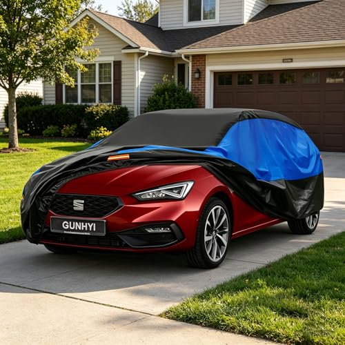 Gunhyi Waterproof and Breathable Car Cover, Seat Leon Tarpaulin, Black and Blue Car Cover, Full Tarpaulin for Garage to Protect from Rain.
