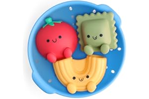 Itzy Ritzy Bath Squirter Toys – Set of 3 Textured, Pasta-Shaped Bath Toys & 1 Sprinkle Strainer – Itzy Splash Pals Promote Se