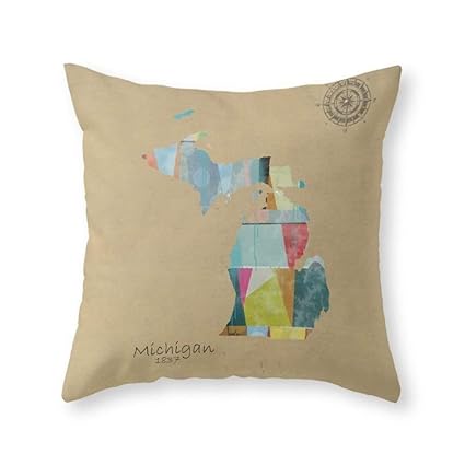 Amazon Com Gewespe Michigan State Map Throw Pillow Indoor Cover