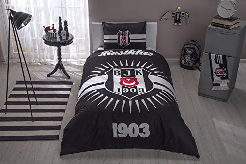 5 PIECE COMFORTER SET Fan-Articles "Besiktas Parlayan Gunes" COMFORTER COVER,FITTEDSHEET,PILLOW COVER+MICROFIBER COMFORTER+SILICONIZED FIBER PILLOW