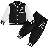 MODNTOGA Toddler Girl Boy Contrasting Baseball Suit Set Letter A Print Jacket Sweatpants Activewear Fall Winter Outfit 2PCS