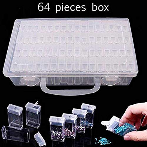 Aovlo 64 Grids Acrylic Jewelry Storage Box Embroidery Storage Case Plastic Box Organizer Medicine Case Diamond Painting Accessories Tools, Transparent Empty Nail Art Tip Storage Container Case