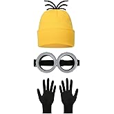 Halloween Costume Adult Accessories,Yellow Beanie Goggles Glasses Gloves for Men Women Cosplay Party Set