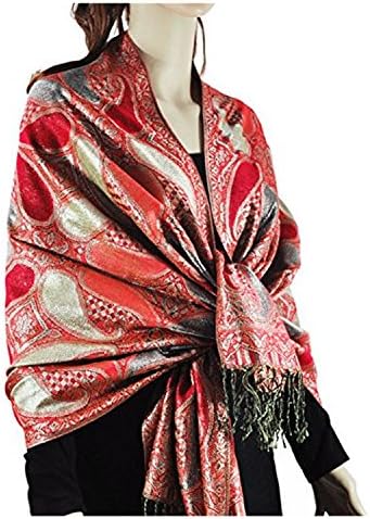 New Paskmlna Women's All Paisley Pattern Metallic Pashmina Shawl Wrap