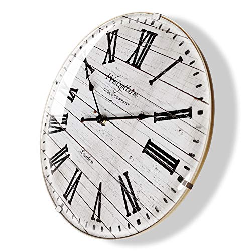 Westzytturm White Farmhouse Wall Clock with Curved Glass Cover Battery