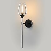 Black Glass Wall Sconce Light: Modern Decorative Sconces Lights over Mirror - Vintage Brushed Brass Bathroom Vanity Lighting 