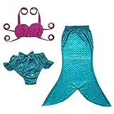 JFEELE 3pcs Toddler Mermaid Swimsuit for Baby Girls Mermaid Tail Bathing Suit Bikini Swimming Set - 2-8T