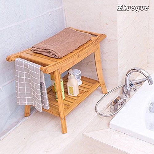 Shower Seat Bench Bathroom Spa Bath Organizer Stool with 2-Tier Storage Shelf ,Bathtub Shower Chair / Stool Easy to Clean & Quite Durable by zhuoyue