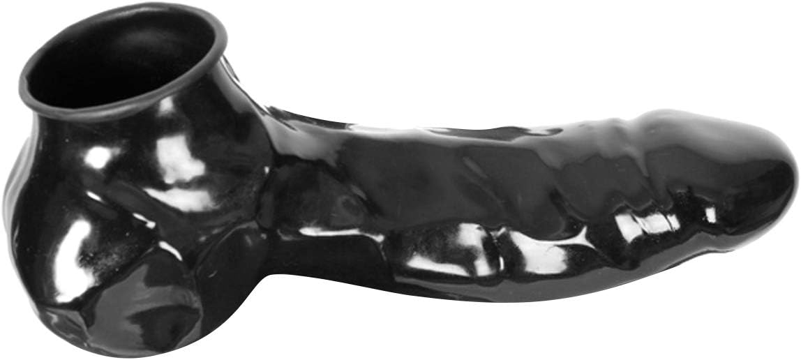 ECOSPLAY Latex Mens Cock and Ball Sheath Anatomical with Edge Curl Black