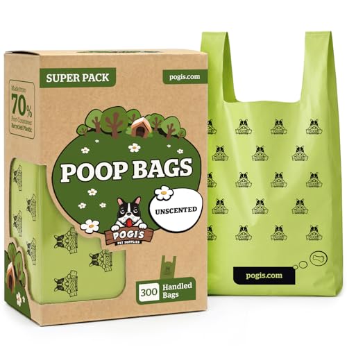 Pogi’s Dog Poo Bags with Handles – Extra Thick, Leak-Proof, Large, Unscented, 300-Count