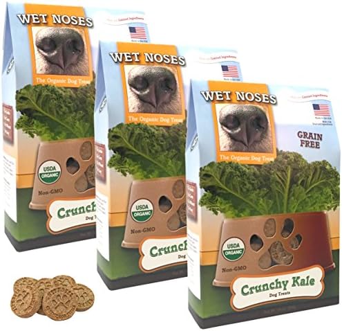 Wet Noses Organic USA Made All Natural Dog Treats, Crunchy Kale (Grain-Free), 3 pack