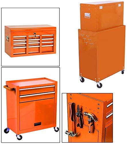 Big Tool Chest,Removable 2 in 1 Tool Box,8-Drawer Tool Storage,Detachable Tool Chest with 4 Universal Wheels (2 PCS Lockable),Keyed Locking System Toolbox Organizer,orange - Thumbnail 3