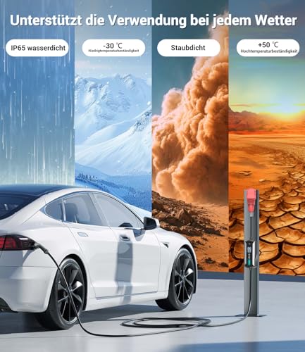 Mobile Wallbox 11 kW Type 2 Charging Cable - 7 m | 6-16 A | 3-Phase EV Charger Waterproof with Adjustable Charging Power, Setting Start Time, CEE 16A to Type 2 Charging Cable, for All EVs (IEC 62196-2) & PHEVS