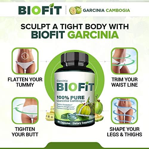 BioFit- 100% Pure Garcinia Cambogia- Standardized to 60% HCA - 60 Capsules- Assists Metabolism Acceleration- Increase Energy- Melt Fat Faster- Diet Supplement For Men and Women
