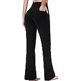 Chasehot Flare Leggings for Women, 29" Stretch High Waisted Bootcut Workout Yoga Pants with Pockets Tummy Control Butt Lift Bell Bottom Jeans for Women,Solid Black-XXL