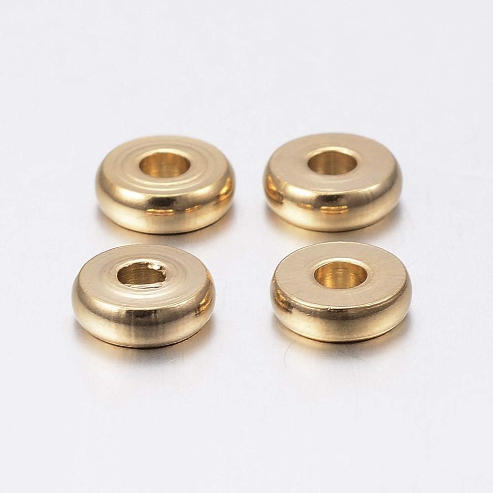DanLingJewelry 100pcs 6mm Metal Spacer Beads 304 Stainless Steel Rondelle Beads Tiny Smooth Beads for Necklaces, Bracelets Jewelry Making 2mm Hole