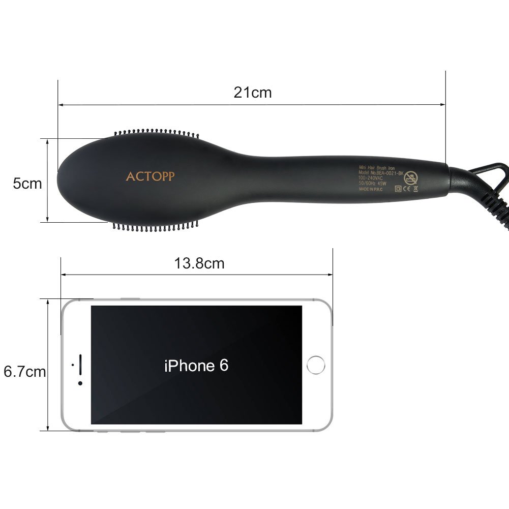 ACTOPP Mini Brosse Lissante Chauffante Brosse Lisseur Professionnelle 2-en-1 Anti-Statique Chauffage Rapide avec 4 Pinces