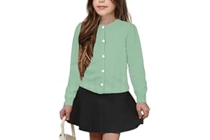 UELoop Girls' Cardigan Sweater [Cute Petal Buttons] Cotton Long Sleeve Crewneck Uniform Sweater for 5-14 Years Girls