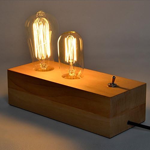 Injuicy Lighting Loft Vintage Industrial Table Light Edison Desk Log Wood Lamp Single Double Bulb (Double(25CM))