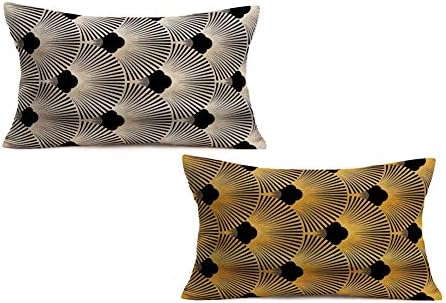 Set of 2 Japanese Fan Pattern Style Cotton Linen Waist Lumbar Throw Pillow Case Silhouette Cushion Cover Home Couch Sofa Decorative Rectangle 12x20 inches (SG Fan)