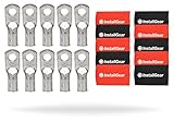 InstallGear 1/0 Gauge AWG Tinned Pure Copper Lugs Ring Terminals Connectors with Heat Shrink - 10-Pack