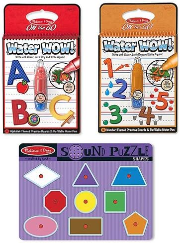 Melissa &amp; Doug Learning Pack Shape Sound Puzzle Numbers Book &amp; Alphabet Coloring Book