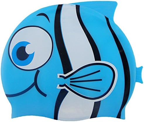 Animal Design for Kids Silicone Swim Cap Animal Shaped - Aged 2-6 for your Boys and Girls (Blue)