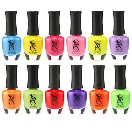 SXC Cosmetics Nail Polish Set, 12 Neon Shades 15ml/0.5oz Full Size Nail Lacquer Gift lot SXC Cosmetics Nail Polish Set, 12 Neon Shades 15ml/0.5oz Full Size Nail Lacquer Gift lot