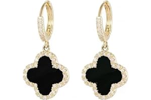 DAAOHABY Four Leaf Clover Earrings Shamrock Earrings Lucky Sparkling Earrings St. Patrick's Day Irish Earrings For Women Girls ,Stud Earrings Green Love Diamond Crystal Emerald Jewelry For Valentine's Day (Black)